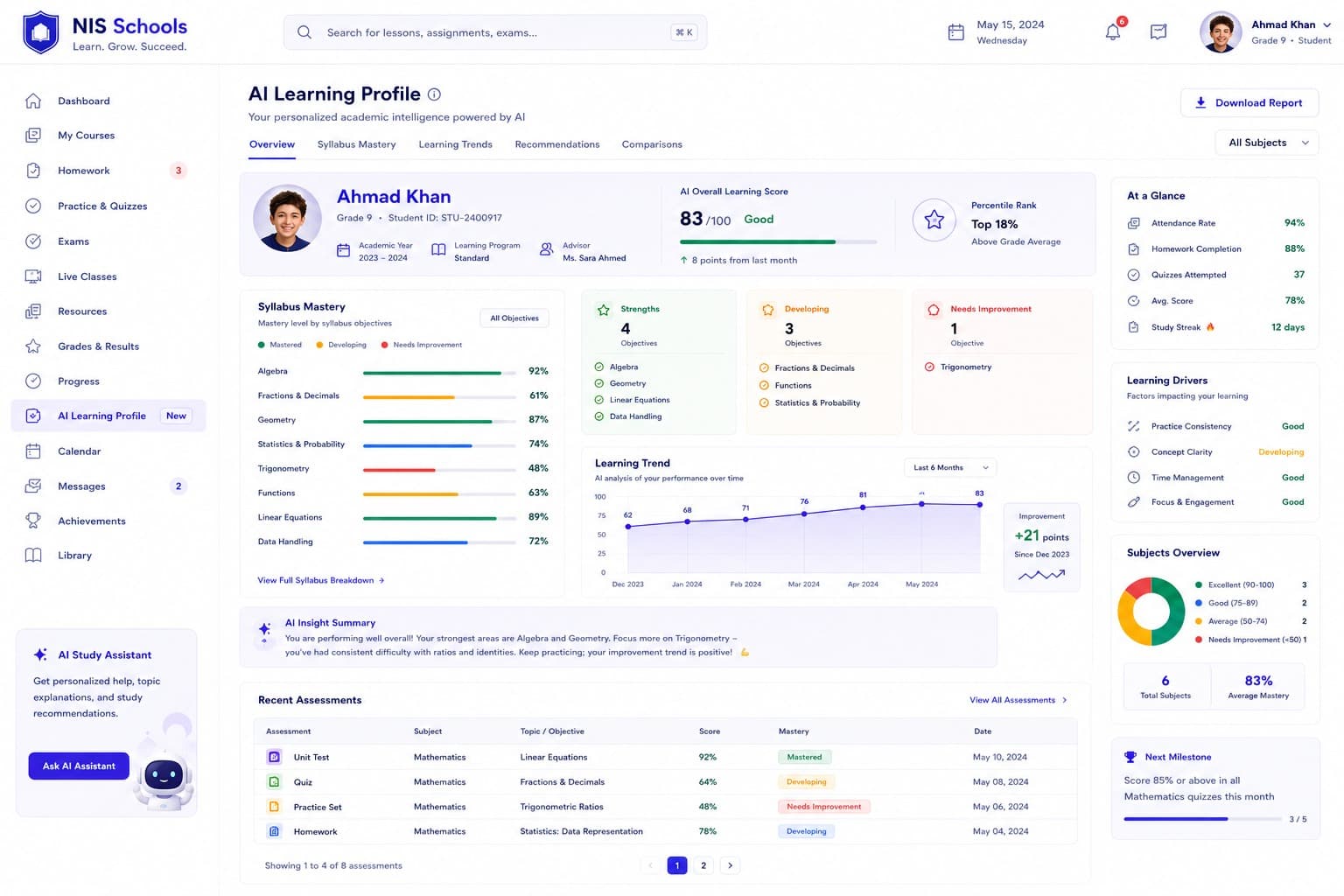 AI-Powered School Learning & Academic Intelligence Platform